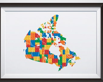 Printable Building Block Canada Map Print, Building Block Decor, Building Block Inspired Nursery Wall Art, Canada Map Decor Poster