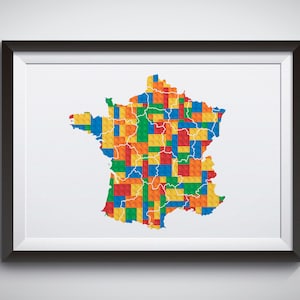 Printable Building Block France Map Print, Building Block Decor, Building Block Inspired Nursery Wall Art, France Map Decor Poster