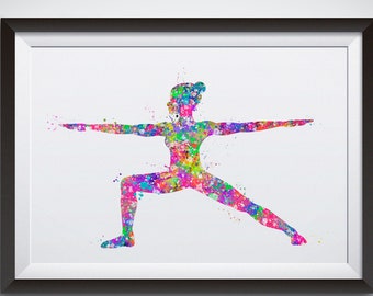 Yoga Warrior 2 Pose,Yoga Printable Wall Art, Virabhadrasana II pose, Yoga Print, Yoga Watercolor, Yoga Studio, Yoga Decor, Yoga Wall Decor