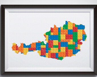 Printable Building Block Austria Map Print, Building Block Decor, Building Block Inspired Nursery Wall Art, Austria Map Decor Poster