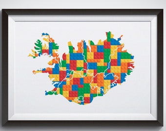 Druckbarer Baustein Island Karte Druck, Baustein Dekor, Baustein inspirierte Kinderzimmer Wandkunst, Island Karte Dekor Poster