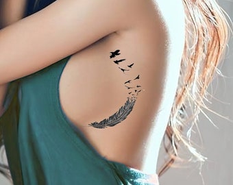 Sideboob Feather to Birds Temporary Tattoo (Set of 2)