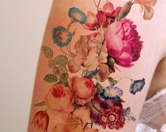 Vintage  floral  temporary tattoo, flower arrangment accessory, bohemian festival tattoo