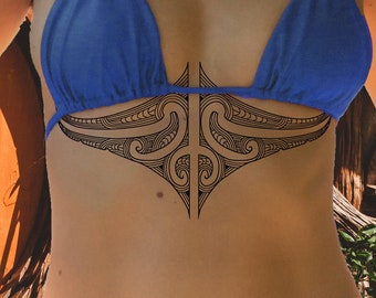 Tribal Maori Sternum or Back Temporary Tattoo  Underboob Chest Waterproof Body Art Unisex a4 width