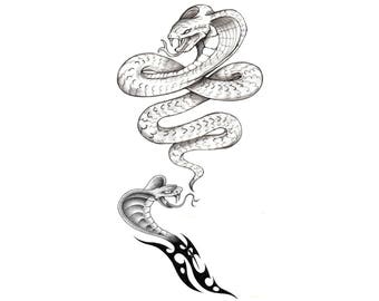 Snake Cobra Temporary Fake Tattoo Bold Body Art Transfer Waterpoof Fancy Dress