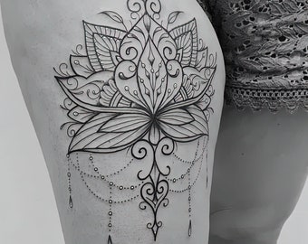 Juwel Mandala Ornament Lotus Blume Oberschenkel Temporary Tattoo