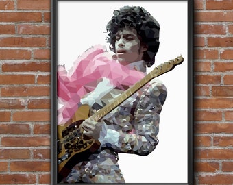 Prince Poster, Printable Prince Wall Art in een Gometric Illustration Style, Music Legend Poster