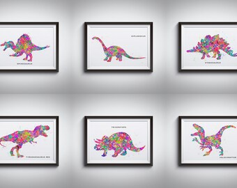 Printable Dinosaur Watercolor Wall Art Decor, Set of 6, Dinosaur Gift, Dinosaurs Picture Prints Instant Download