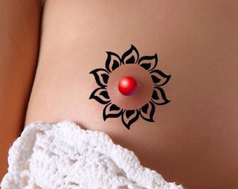 Tatuaje temporal de llamarada solar para pezón/ombligo (juego de 3)
