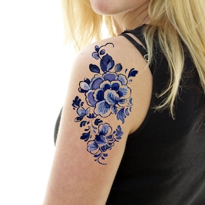 Floral temporary tattoo watercolor inspired Blue Flower temporary tattoo image 1