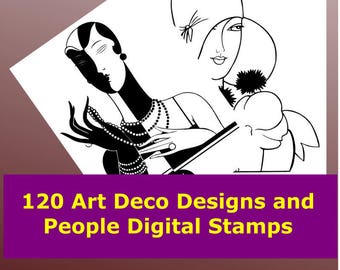 Art-Deco-Designs und Menschen Themen digitale Stempel Sammlung, Druck Karte machen, Stamping