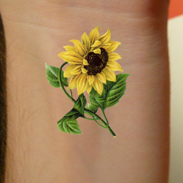 2 Tatouage temporaire de tournesol, art floral de tournesol vintage, tournesol, tatouage de festival, art de la peau du poignet, art corporel