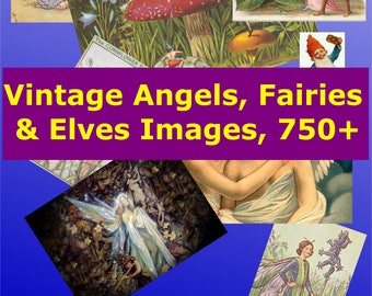 Vintage Angels, Fairies, Elves Images, Digital Image for Card Making Craft greeting cards labels jewellery decoupage fantasy