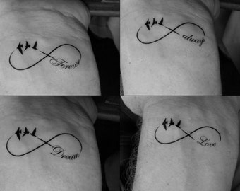 Wrist Tattoo Temporary  Infinity Birds, Always, Forever, Love, Dream, Waterproof  Design Choice