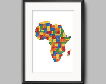 Bloque de construcción imprimible Africa Map Print, Building Block Decor, Building Block Inspired Nursery Wall Art, Africa Map Decor Poster