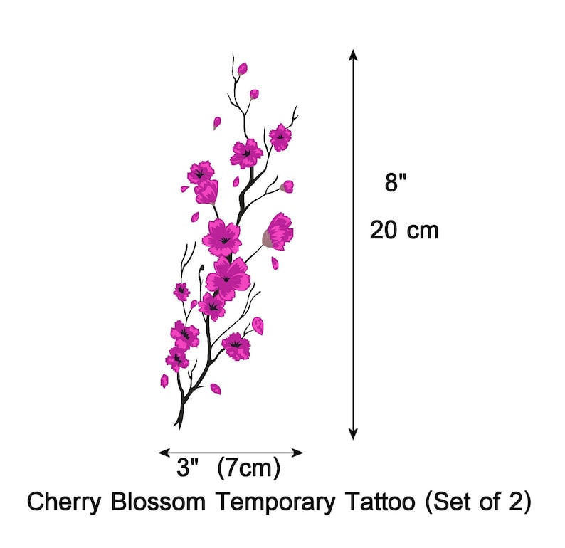 Cherry Blossom Set of 2 Floral Temporary Tattoos image 2