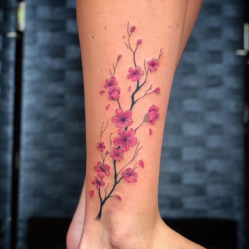 Cherry Blossom Set of 2 Floral Temporary Tattoos image 1