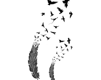Tatuaje temporal falso de pájaros de una pluma, arte corporal llamativo, transferencia impermeable, vestido elegante