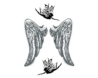 Angel Wings Temporary Fake Tattoo Bold Body Art Transfer Waterpoof Fancy Dress