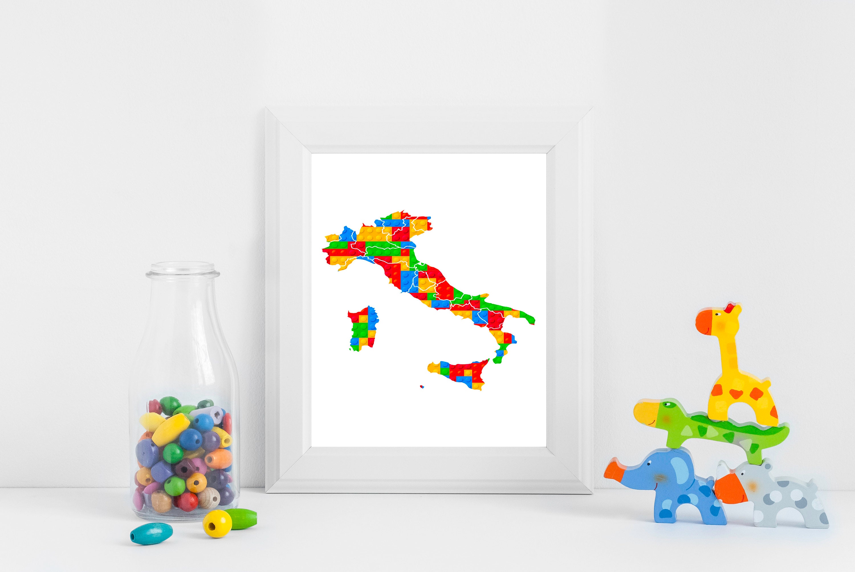 Printable Building Block Italy Map Print, Builing Block Decor, Building ...