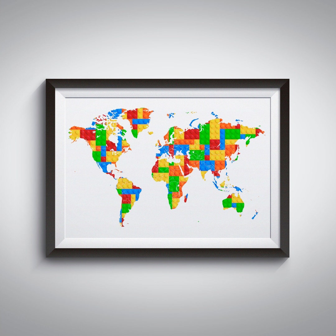 Printable Building Block World Map Print, Building Block Decor ...