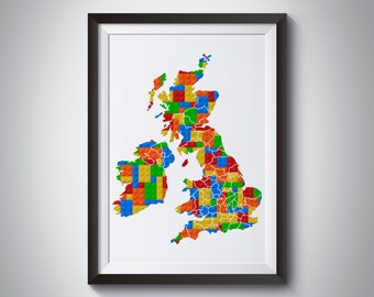Bloque de construcción imprimible Impresión de mapas del Reino Unido, Arte de pared de guardería inspirado en bloques de construcción, Póster de decoración de mapas de Gran Bretaña