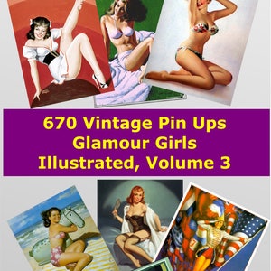 670 Pin Ups de chicas glamorosas vintage ilustradas en formato de imagen digital para tus tarjetas de felicitación, etiquetas, impresiones o nostalgia, volumen 3 de 3