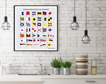 NAUTICAL Signs and Flags PRINTABLE illustration- International Maritime Signals and Flags 12x12" Printable Wall Art Nautical ABC Beach decor