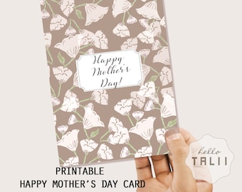 Mother's DAY PRINTABLE CARD- Happy Mothers Day Floral Card Vintage Flowers Bouquet in Kraft Paper Background + Blank Card Mommy's Day Card