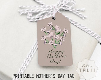 Printable MOTHERS DAY TAG- Happy Mother's Day Tag Thank you tag and Blank Tag Mom's Gift Tag with Hand drawn Vintage Flowers Bouquet in pink