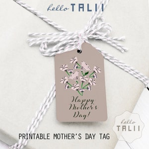 Printable MOTHERS DAY TAG- Happy Mother's Day Tag Thank you tag and Blank Tag Mom's Gift Tag with Hand drawn Vintage Flowers Bouquet in pink