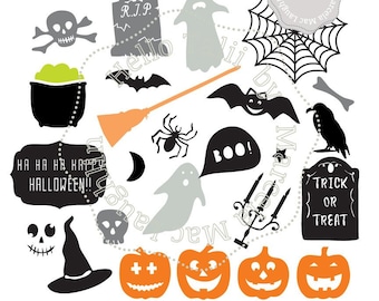 Halloween BUNDLE SVG cut files- Halloween Dxf + Svg + Png + Studio3 for Cricut Silhouette Skull Witch Spider Bat Jack-o-lantern Bats