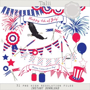 OFERTA! 4 de Julio Clip Art- Feliz Dia de la INDEPENDENCIA! Gráficos Celebraciones Patrióticas fuegos artificiales águila estrellas