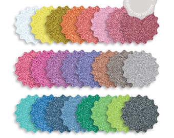GLITTER BADGES Clipart- 24 Round Scallop Sparkling Badges Glitter Frames Tags Rainbow Colors Gold Silver Embellishments Back to school