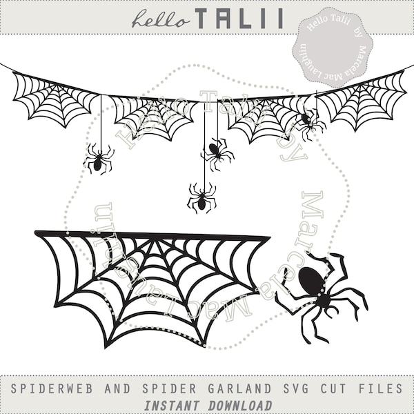 SPIDERWEB Garland SVG cut files + Hanging Spiders- Halloween Banners Svg+ Png+ Dxf+ Studio3 Cricut Silhouette Brother Spiderman Party