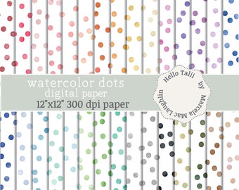 BIG WATERCOLOR DOTS Digital Paper- Confetti Dots hand painted in Watercolor Rainbow Colors Bright and Pastel for Weddings Baby Shower Cards