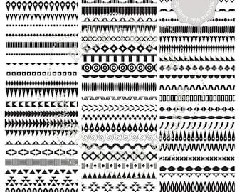 60 TRIBAL BORDERS Clip Art- 60 Aztec digital borders in black Geometric Clipart Ethnic Native American Borders Triangles Dots Squares Ovals