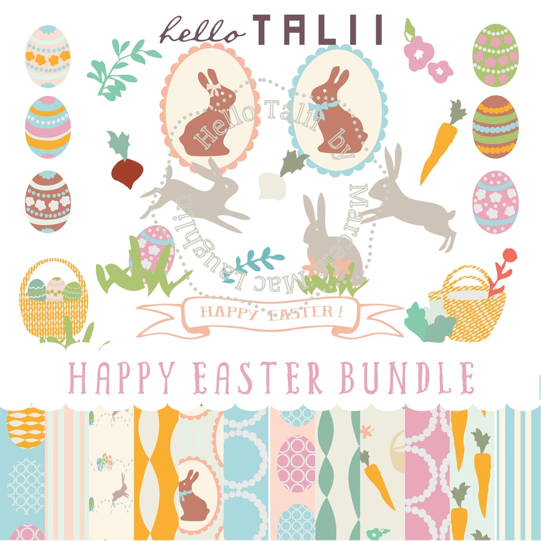 HAPPY EASTER BUNDLE Clip Art + Digital Paper- Easter Graphics Easter ...