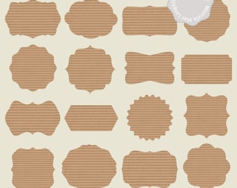 Frames Clipart CORRUGATED CARDBOARD LABELS- 16 fun labels vintage shapes cardboard background brown beige back to school frames tags clipart