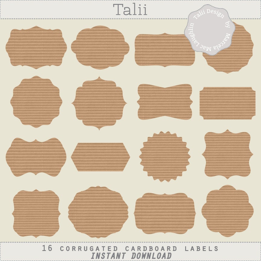 Labels Clipart CORRUGATED CARDBOARD LABELS 16 fun labels | Etsy