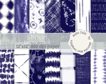 SHIBORI Digital Paper- Shibori patterns Indigo Batik Backgrounds Japanese shibori Textures Watercolor Blue Tye Die Ethnic Shibori Fabric