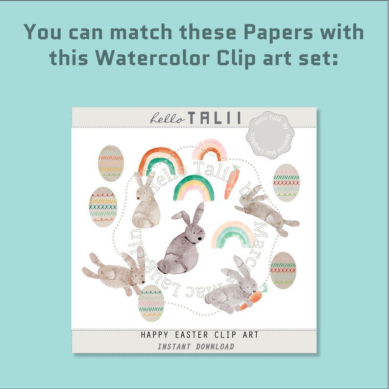 May include: A set of watercolor Easter clip art featuring bunnies, rainbows, and eggs. The clip art is perfect for creating cards, invitations, and other crafts.