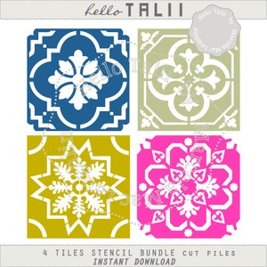 4 TILES Digital Stencils Bundle SVG Cut Files- 4 Mosaics DIY Stencils to mix and make patterns decor templates Svg Dxf Studio3 + Png