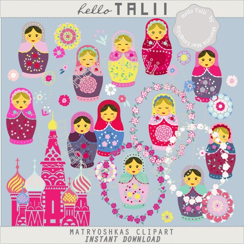 Matryoshka Clipart Nesting Doll Clip Art and Digital Paper - Etsy
