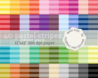 RAINBOW Stripes DIGITAL PAPER- Thin stripes on pastel backgrounds Colorful Lined Paper Nautical Navy Summer Patterns x cards decor stickers