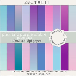 Papel Digital Gradiente Rosa y Púrpura- Texturas de colores pastel esfumadas Texturas graduales para tarjetas invitaciones decoración