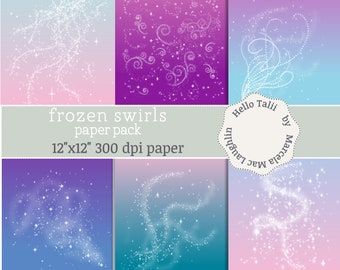 FROZEN Digital Paper- Frozen Swirls Backgrounds Pink Purple Teal Ombre Soft Pastel Gradient Blurred Textures with glitter starry swirls