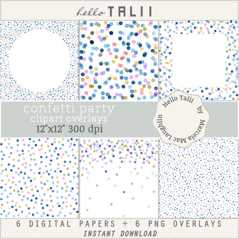 BLUE Watercolor GOLD and PINK Polka Dots Clipart Overlays 6 - Etsy