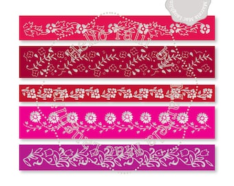 Flower Border Stencils SVG Cut files- 5 DIGITAL Flower Stencils for Wedding Cake Decor Baking Templates Svg Dxf Studio3 Silhouette Cricut