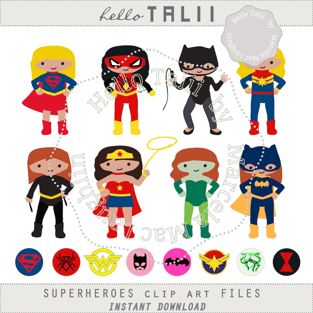 GIRL SUPERHERO Clipart Supergirls Clip Art Captain Marvel - Etsy